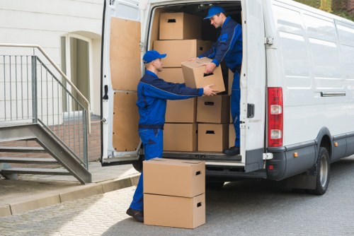 Carefully packed household items ready for transport from a Forestgate property
