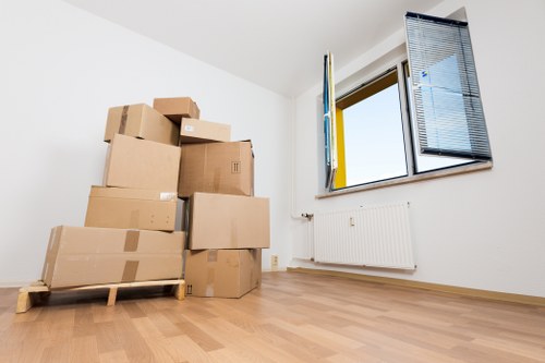 Packed boxes and furniture prepared for urgent removals in Forestgate