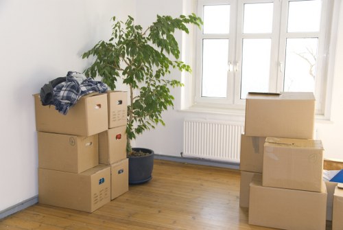 Boxes and furniture prepared for removal truck hire