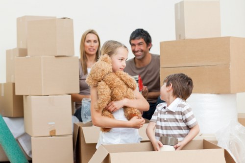Packed boxes and furniture ready for transport in Forestgate